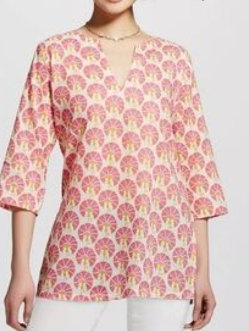 Rock Flower Paper Pink Patterned 3/4 Sleeve Tunic Top Size Small New
